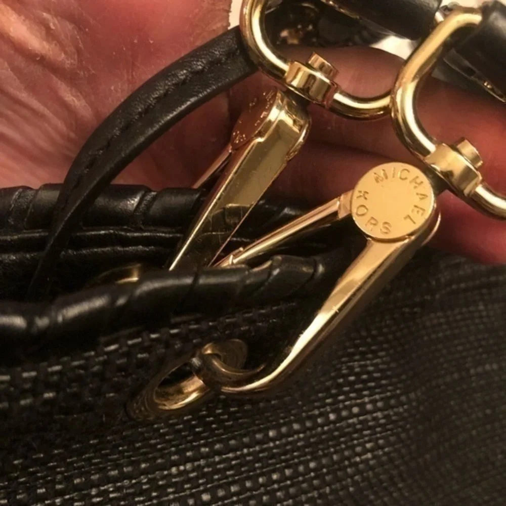 Michael kors black wicker tote bag with tassels and hangtag charm